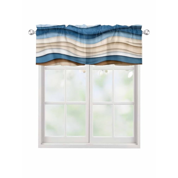 Valances for Windows Blue Brown Rod Pocket Cafe Window Treatments Valance Curtains for Kitchen Bathroom Laundry Basement Windows 42"x12"