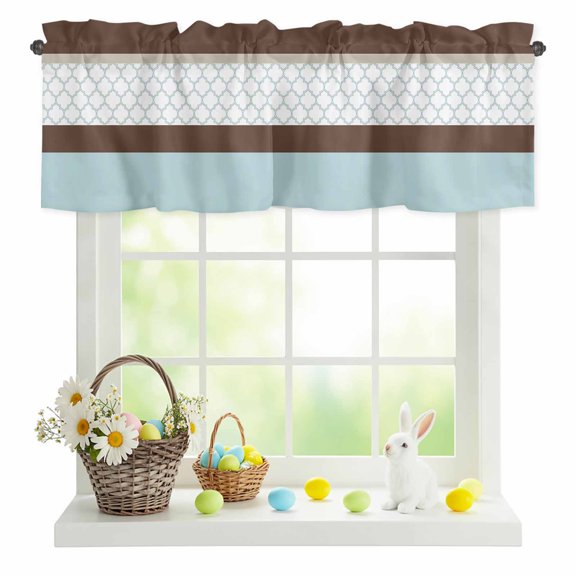 Valances for Windows Blue Brown Moroccan Trellis Rod Pocket Short Curtain for Bathroom Living Room Bedroom Modern Abstract Art 1 Panel 54x18in