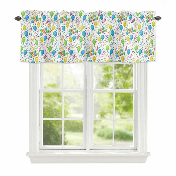 Valances for Windows Blue Green Balloons Polka Dots Rod Pocket Short Curtain for Bathroom Living Room Bedroom Happy Birthday Quote 1 Panel 42x12in