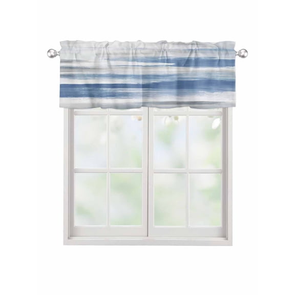 Valances for Windows Blue Grey Rod Pocket Cafe Window Treatments Valance Curtains for Kitchen Bathroom Laundry Basement Windows 42"x12"
