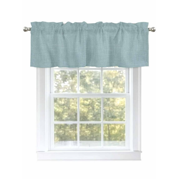 Valances for Windows Blue Linen Rod Pocket Cafe Window Treatments Valance Curtains for Kitchen Bathroom Laundry Basement Windows 60"x14"