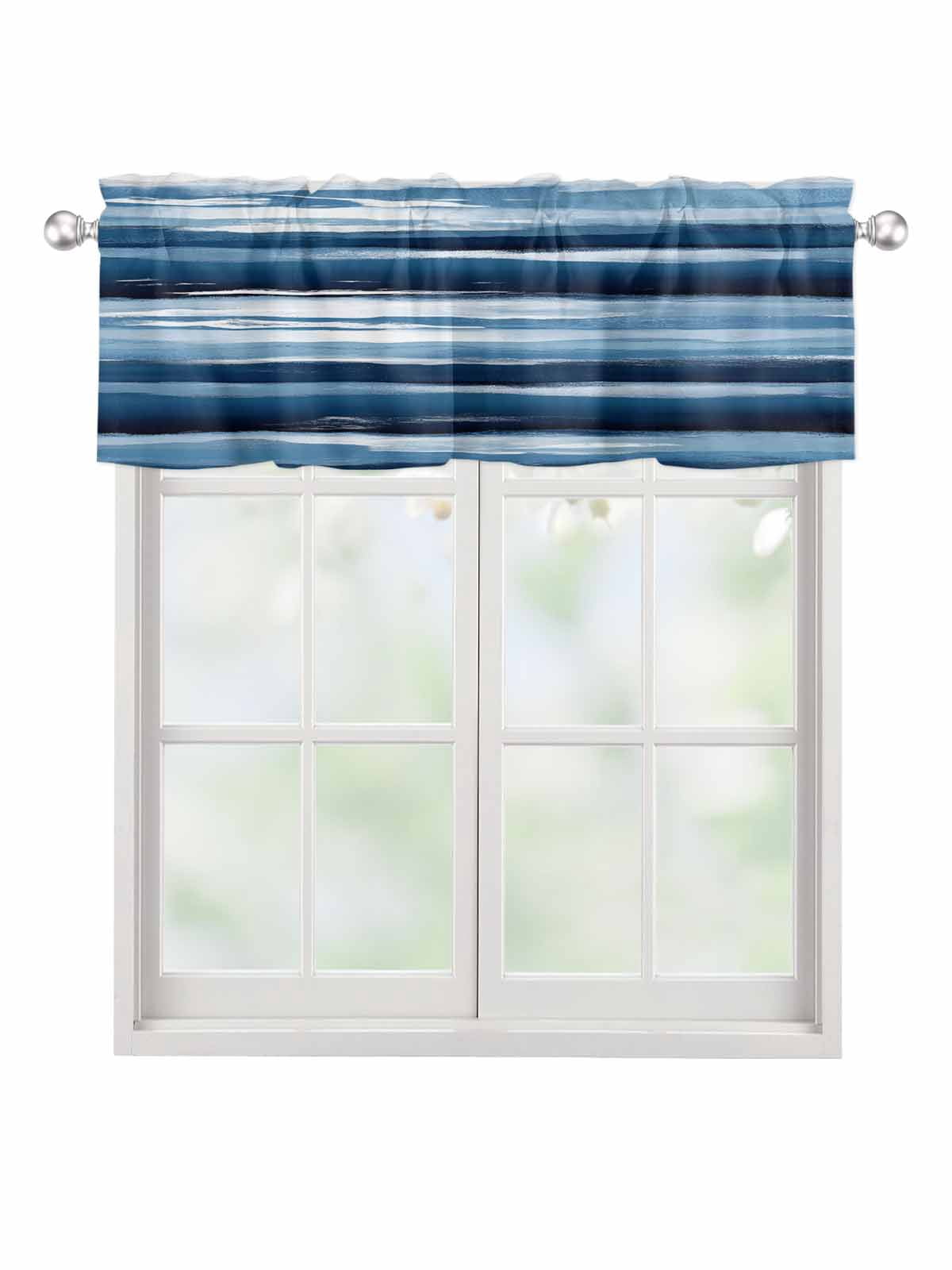 Valances for Windows Blue Ripple Rod Pocket Cafe Window Treatments ...