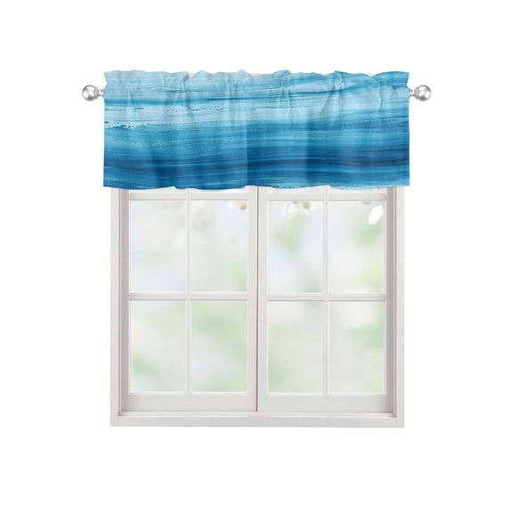 Valances for Windows Blue Theme Rod Pocket Cafe Window Treatments Valance Curtains for Kitchen Bathroom Laundry Basement Windows 60"x18"