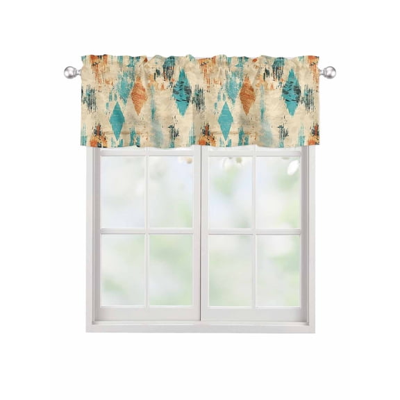 Valances for Windows Bohemian Teal Rod Pocket Cafe Window Treatments Valance Curtains for Kitchen Bathroom Laundry Basement Windows 42"x12"