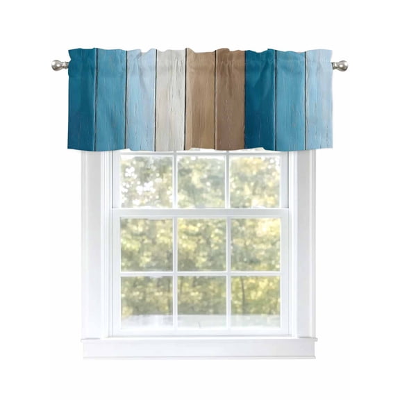 Valances for Windows Brown Blue Rod Pocket Cafe Window Treatments Valance Curtains for Kitchen Bathroom Laundry Basement Windows 60"x18"