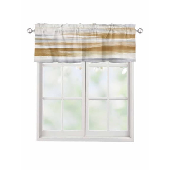 Valances for Windows Brown Grey Rod Pocket Cafe Window Treatments Valance Curtains for Kitchen Bathroom Laundry Basement Windows 56"x16"