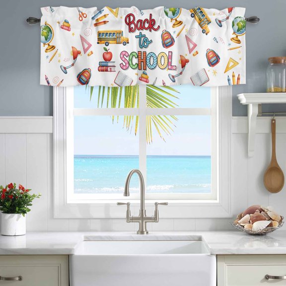 Valances for Windows Bus Bag Globe Crayon Desklamp Rod Pocket Short Curtain for Bathroom Living Room Bedroom Back to School Season 1 Panel 54x18in