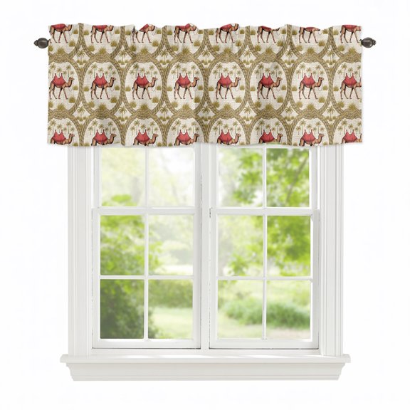 Valances for Windows Camel Date Coconut Trees Ropes Rod Pocket Short Curtain for Bathroom Living Room Bedroom Vintage Animal Plant 1 Panel 42x12in