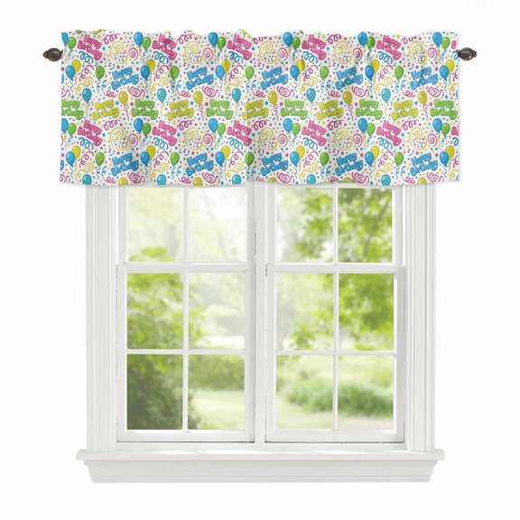 Valances for Windows Cartoon Balloons Polka Dots Rod Pocket Short Curtain for Bathroom Living Room Bedroom Happy Birthday Quote 1 Panel 42x12in