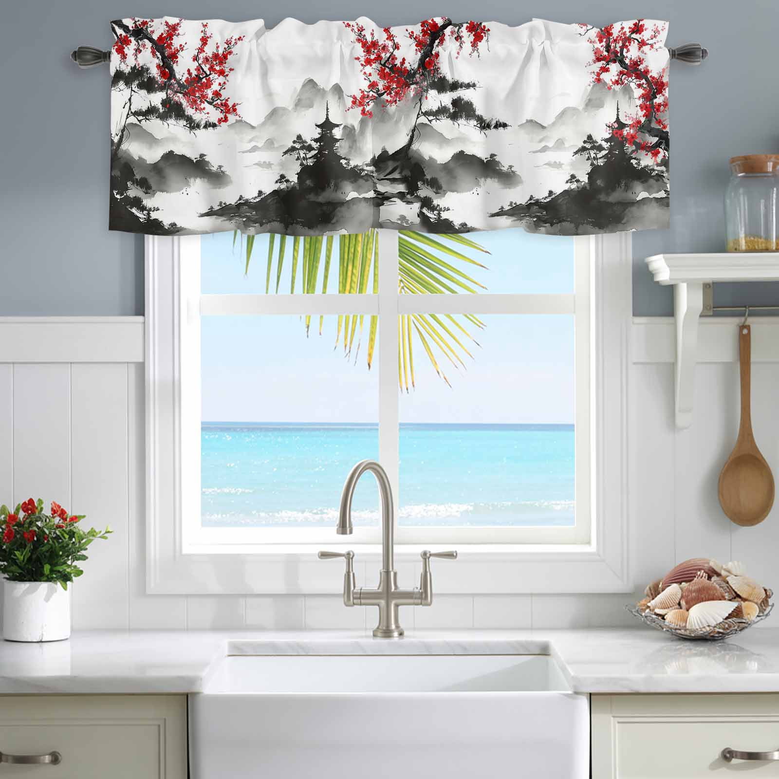 Chinese Pattern Valances Valances for Windows Chinese Wind Spring Mayflowers Rod Pocket Short ...