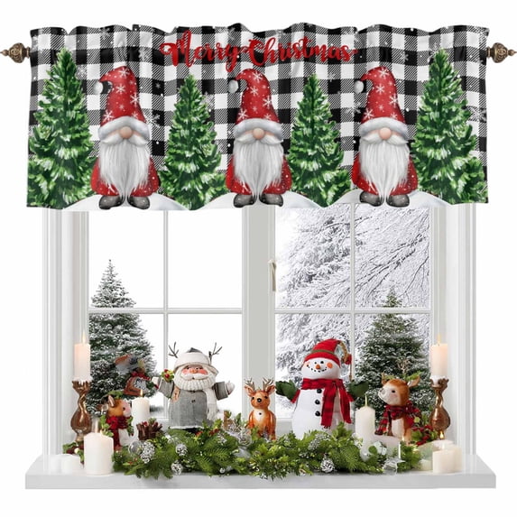 Valances for Windows Christmas Gnome Rod Pocket Cafe Window Treatments Valance Curtains for Kitchen Bathroom Laundry Basement Windows 42"x12"
