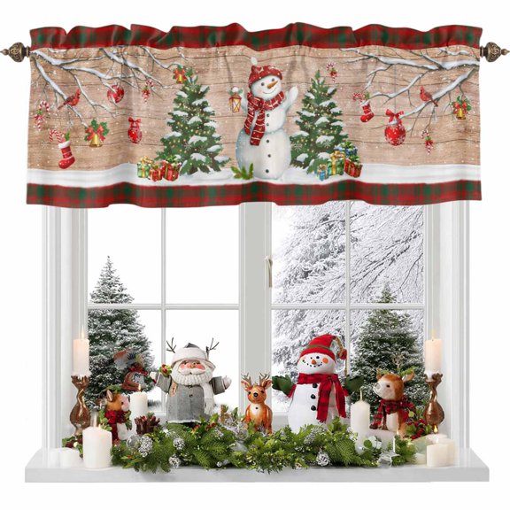 Valances for Windows Christmas Snowman Rod Pocket Cafe Window Treatments Valance Curtains for Kitchen Bathroom Laundry Basement Windows 42"x12"