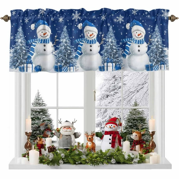 Valances for Windows Christmas Snowman Rod Pocket Cafe Window Treatments Valance Curtains for Kitchen Bathroom Laundry Basement Windows 42"x18"