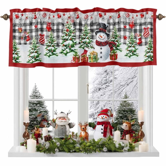 Valances for Windows Christmas Snowman Rod Pocket Cafe Window Treatments Valance Curtains for Kitchen Bathroom Laundry Basement Windows 60"x14"