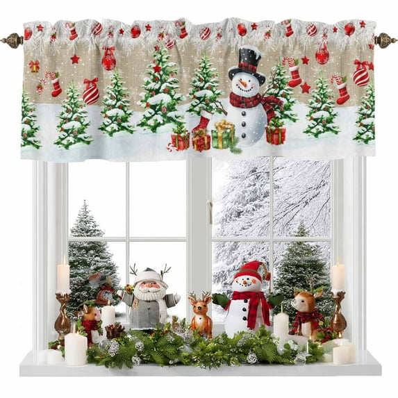 Valances for Windows Christmas Snowman Rod Pocket Cafe Window Treatments Valance Curtains for Kitchen Bathroom Laundry Basement Windows 60"x18"
