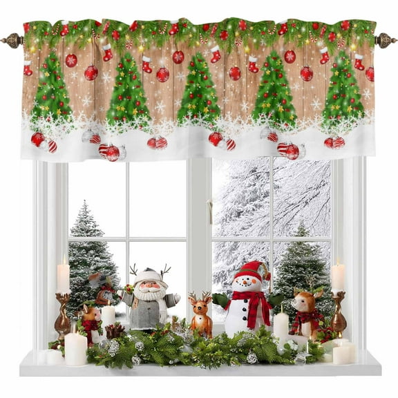 Valances for Windows Christmas Tree Rod Pocket Cafe Window Treatments Valance Curtains for Kitchen Bathroom Laundry Basement Windows 42"x12"