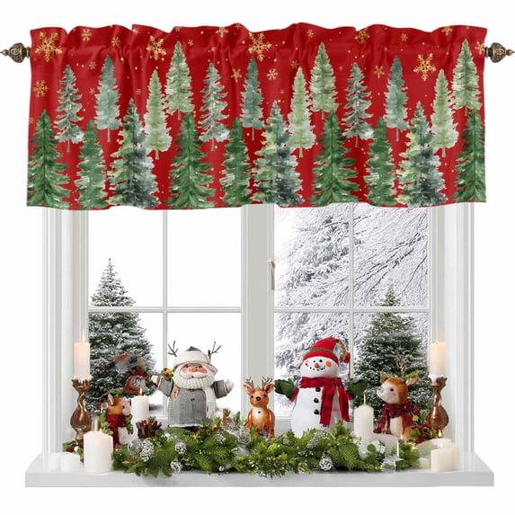 Valances for Windows Christmas Tree Rod Pocket Cafe Window Treatments Valance Curtains for Kitchen Bathroom Laundry Basement Windows 60"x18"