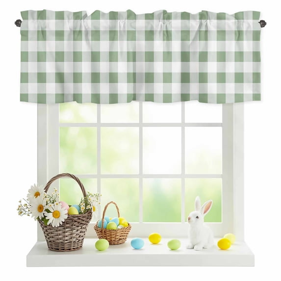 Valances for Windows Classic Sage Green White Lattice Rod Pocket Short Curtain for Bathroom Living Room Bedroom Buffalo Checker Plaid 1 Panel 54x18in