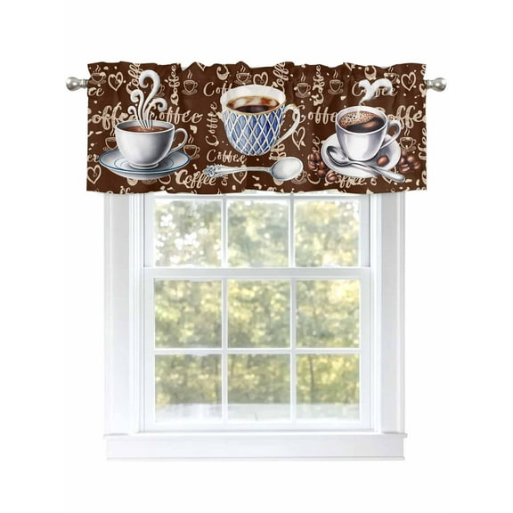 Valances for Windows Coffee Latte Beans Rod Pocket Cafe Window Treatments Valance Curtains for Kitchen Bathroom Laundry Basement Windows 54"x18"