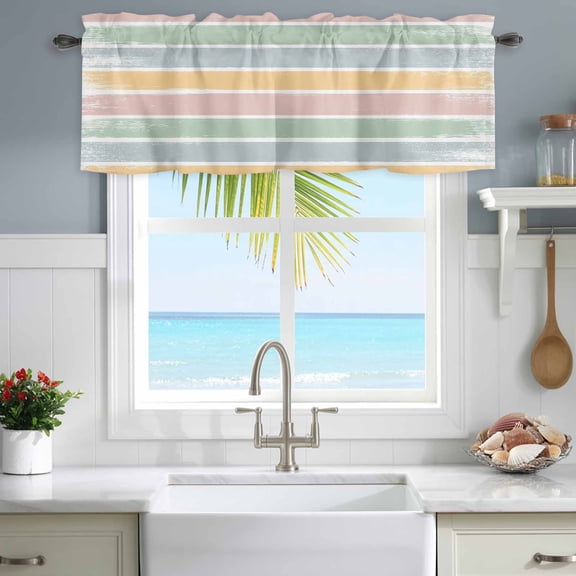 Valances for Windows Colorful Stripe Color Block Rod Pocket Short Curtain for Bathroom Living Room Bedroom Brush Rainbow 1 Panel 42x12in