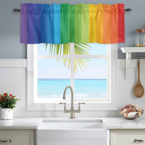 Valances for Windows Colorful Stripes Gradient Art Rod Pocket Short Curtain for Bathroom Living Room Bedroom Modern Rainbow Texture 1 Panel 42x12in