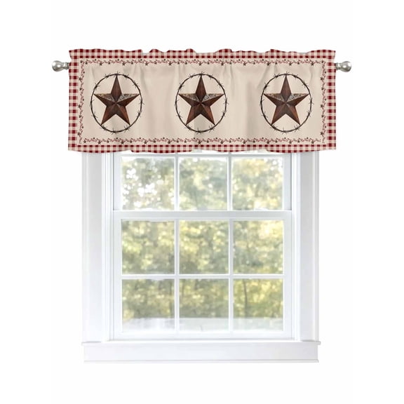 Valances for Windows Country Star Red Plaid Rod Pocket Short Curtain for Bathroom Living Room Bedroom Western Texas Farm Style 1 Panel 42x12in