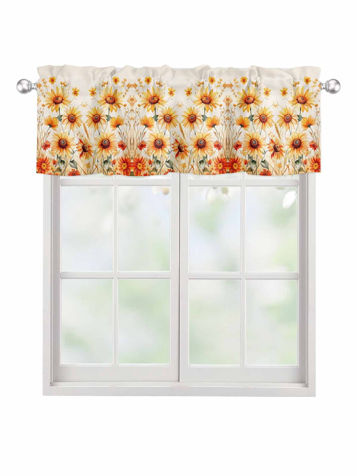 Valances for Windows Country Sunflower Leaf Rod Pocket Cafe Window ...