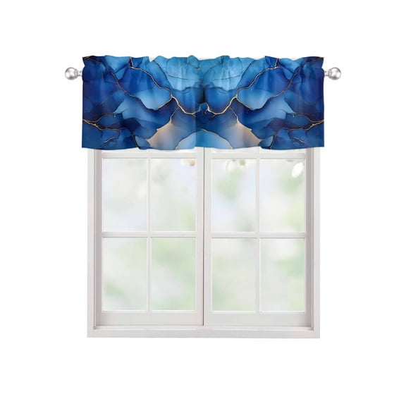 Valances for Windows Dark Blue Rod Pocket Cafe Window Treatments Valance Curtains for Kitchen Bathroom Laundry Basement Windows 42"x12"