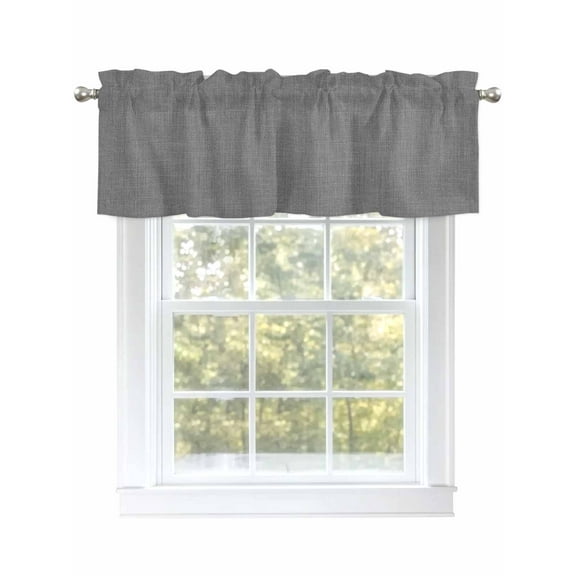 Valances for Windows Dark Grey Linen Rod Pocket Cafe Window Treatments Valance Curtains for Kitchen Bathroom Laundry Basement Windows 42"x12"