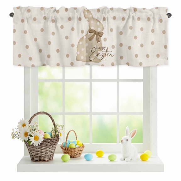 Valances for Windows Easter Cartoon Rabbit Polka Dot Rod Pocket Short Curtain for Bathroom Living Room Bedroom Happy Easter Quote 1 Panel 42x12in