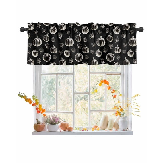 Valances for Windows Fall Pumpkin Rod Pocket Cafe Window Treatments Valance Curtains for Kitchen Bathroom Laundry Basement Windows 42"x12"