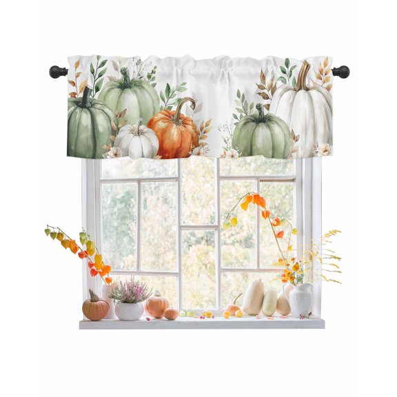 Valances for Windows Fall Pumpkin Rod Pocket Cafe Window Treatments Valance Curtains for Kitchen Bathroom Laundry Basement Windows 56"x16"