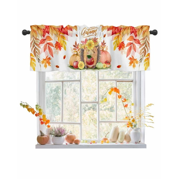 Valances for Windows Fall Thanksgiving Rod Pocket Cafe Window Treatments Valance Curtains for Kitchen Bathroom Laundry Basement Windows 60"x14"