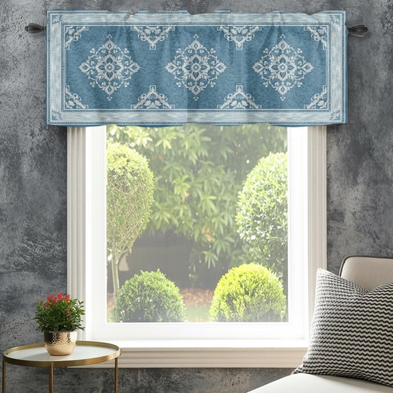 Valances for Windows Floral Vine Blue Border Rod Pocket Short Curtain ...