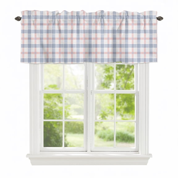 Valances for Windows Geometric Buffalo Lattice Rod Pocket Short Curtain for Bathroom Living Room Bedroom Chic Diamond Grid 1 Panel 42x12in