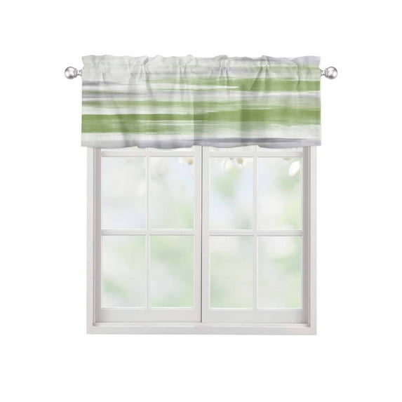 Valances for Windows Green Grey Leaf Rod Pocket Cafe Window Treatments Valance Curtains for Kitchen Bathroom Laundry Basement Windows 56"x16"