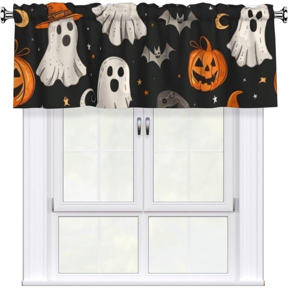 Valances for Windows Halloween Wizard Hat Ghost Valance Living Room Bedroom Kitchen Curtain Valance 54x18 Inch