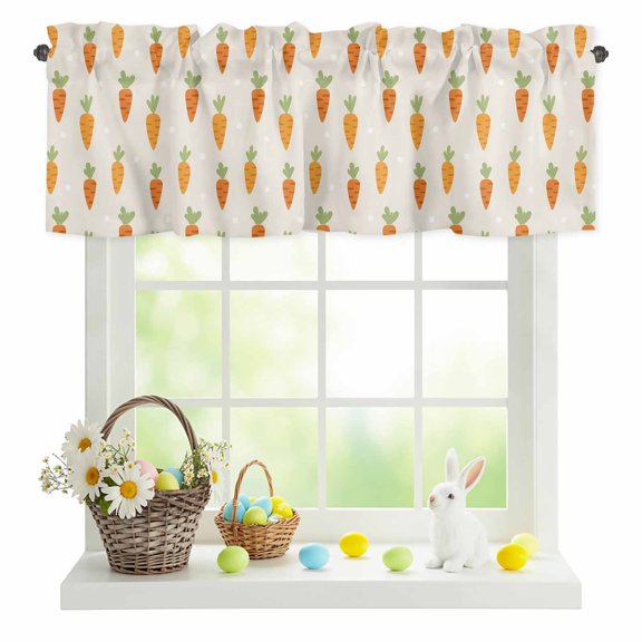 Valances for Windows Happy Easter Watercolor Lovely Carrot Rod Pocket Short Curtain for Bathroom Living Room Bedroom Wave Point 1 Panel 42x12in