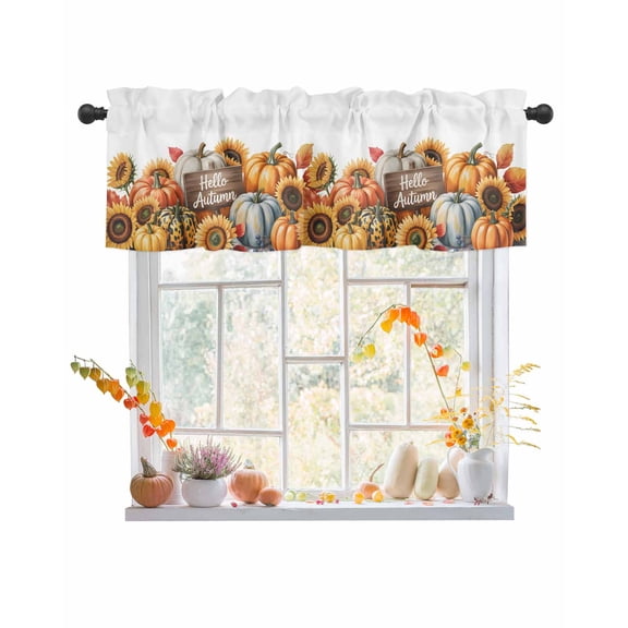Valances for Windows Hellow Fall Rod Pocket Cafe Window Treatments Valance Curtains for Kitchen Bathroom Laundry Basement Windows 60"x14"