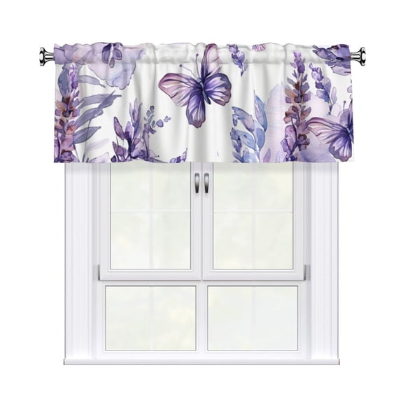 Valances for Windows Kitchen Curtains Small Treatments Valance, Butterfly Lavender 42x12 inch