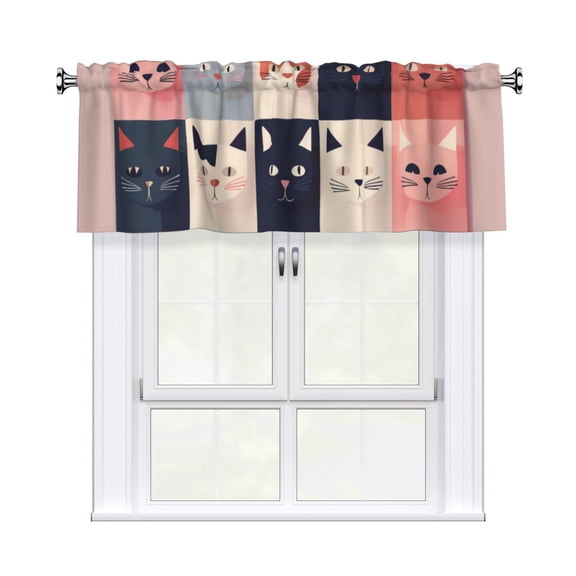 Valances for Windows Kitchen Curtains Small Treatments Valance, Cat Flat Art 52x12 inch