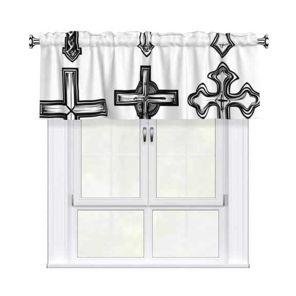 Valances for Windows Kitchen Curtains Small Treatments Valance, Christian Cross Vector 42x12 inch
