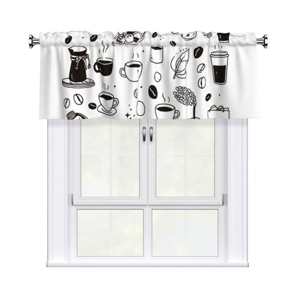 Valances for Windows Kitchen Curtains Small Treatments Valance, Coffee Life 42x12 inch