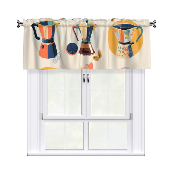 Valances for Windows Kitchen Curtains Small Treatments Valance, Coffee Life 42x18 inch