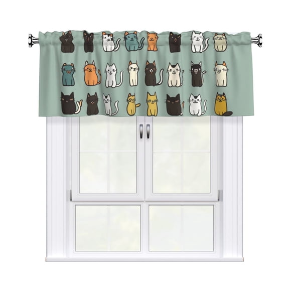 Valances for Windows Kitchen Curtains Small Treatments Valance, Cute Cat Doodle 42x12 inch
