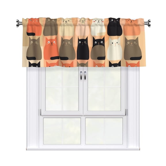 Valances for Windows Kitchen Curtains Small Treatments Valance, Cute Cat Icons 42x12 inch