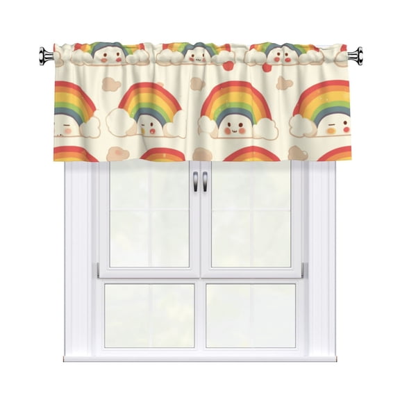 Valances for Windows Kitchen Curtains Small Treatments Valance, Cute Face Rainbow 52x12 inch