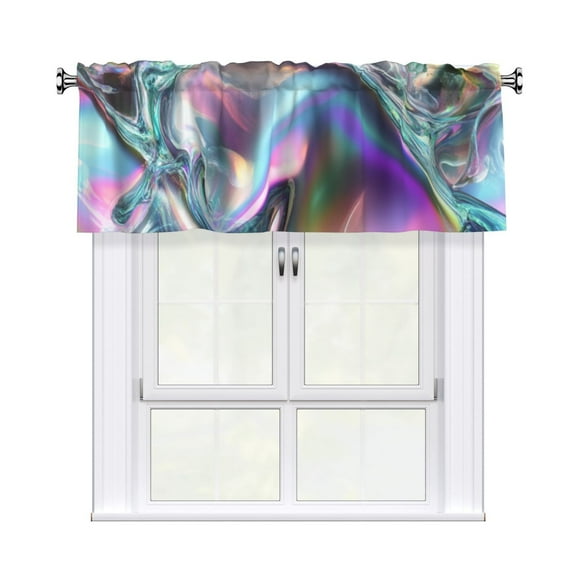 Valances for Windows Kitchen Curtains Small Treatments Valance, Iridescent Chrome Fluid Shapes (2) 42x12 inch