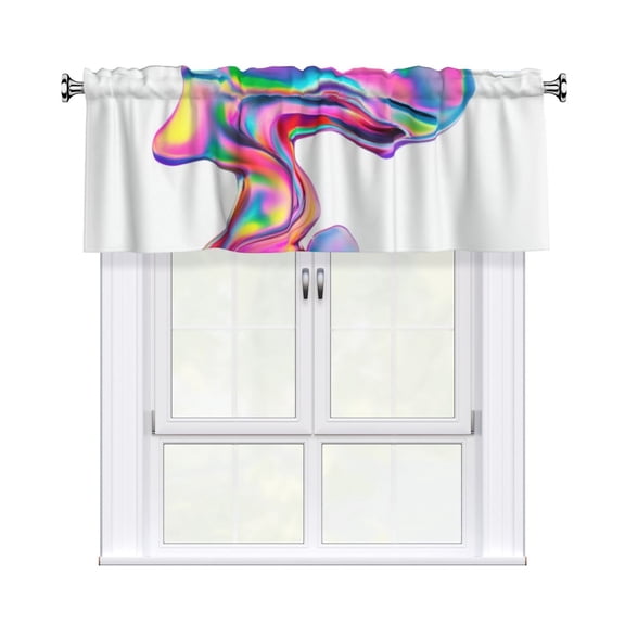 Valances for Windows Kitchen Curtains Small Treatments Valance, Iridescent Chrome Fluid Shapes 42x12 inch