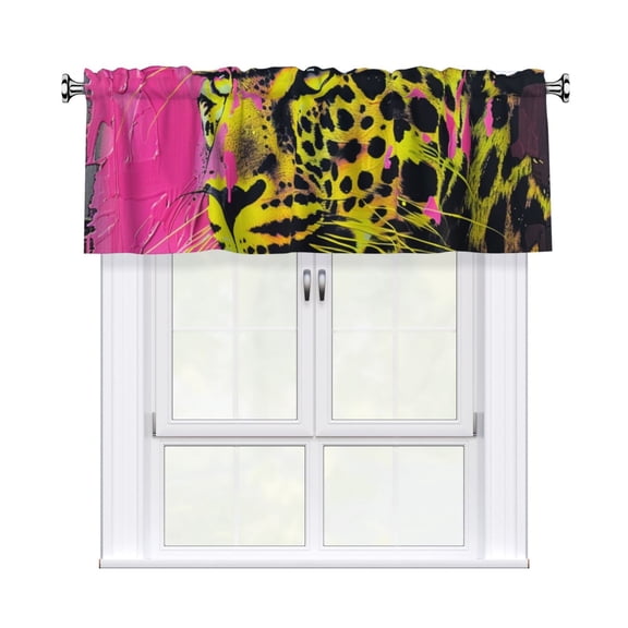 Valances for Windows Kitchen Curtains Small Treatments Valance, Neon Pink Leopard 42x12 inch